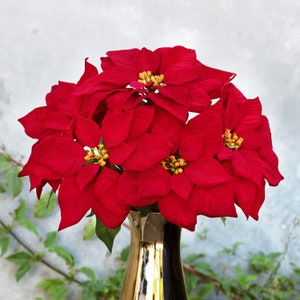 Set of 2 | 20in Artificial Christmas Poinsettia Flower Bush | Faux ...
