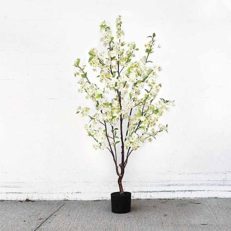 Artificial Cherry Blossom Flower Tree Cream White | Fake Faux Cherry Blossom Flower Tree | Silk Flower Tree Wedding Table Tree Centerpiece 4.5 Feet