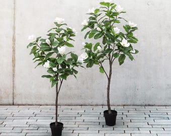 Real Touch Artificial White Magnolia Flower Tree | Fake Plant Faux Magnolia Flower Tree Plant Faux Silk Flower Tree Home Office Plant