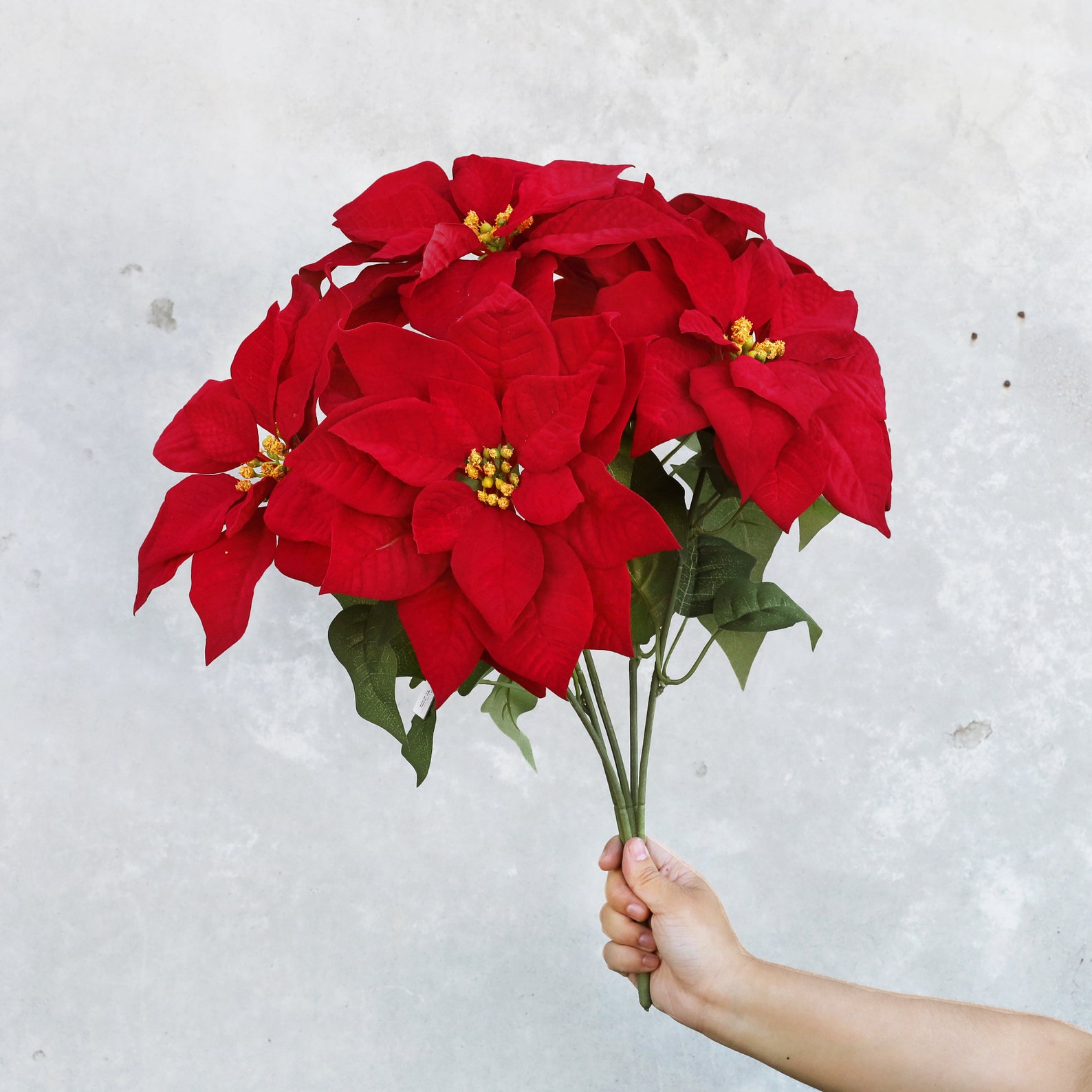 Set of 2 | 20in Artificial Christmas Poinsettia Flower Bush | Faux ...
