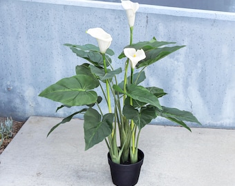 31in Real Touch Artificial Calla Lily Flowering Plant in Pot | Faux Calla Lily | Realistic Fake Tree Silk Plant | Home Office Plant Potted