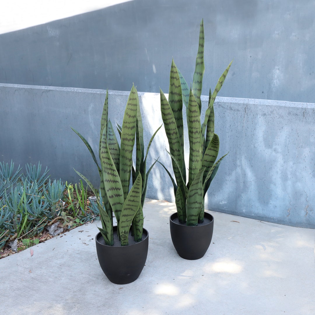 26in, 34in Artificial Sansevieria Snake Plant in Black Pot Faux Snake