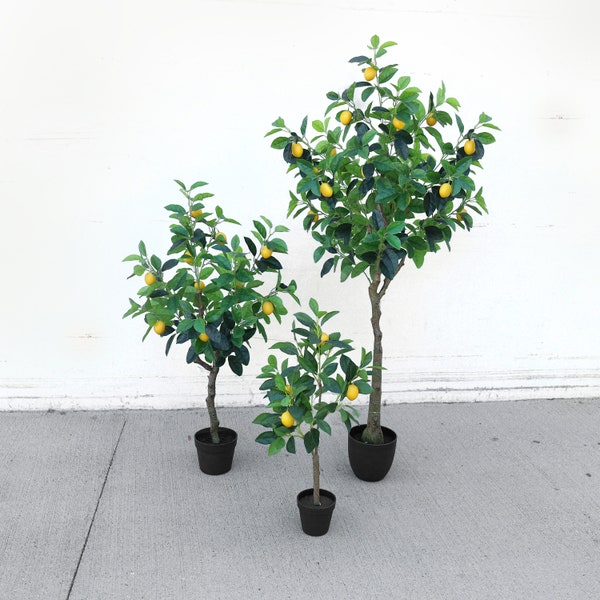 Real Touch Artificial Lemon Tree in Black Pot | Faux Lemon Tree Plants | Fake Realistic Lemon Tree Silk Plant | Home Kitchen Plant Potted