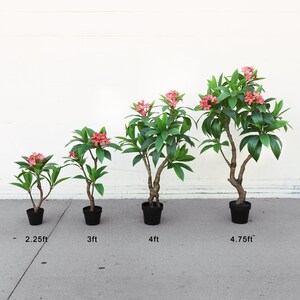 Artificial Tropical Plumeria Flower Tree Fuchsia | Fake Plant Faux Plumeria Flower Tree Plant | Faux Silk Flower Tree | Home Office Plant