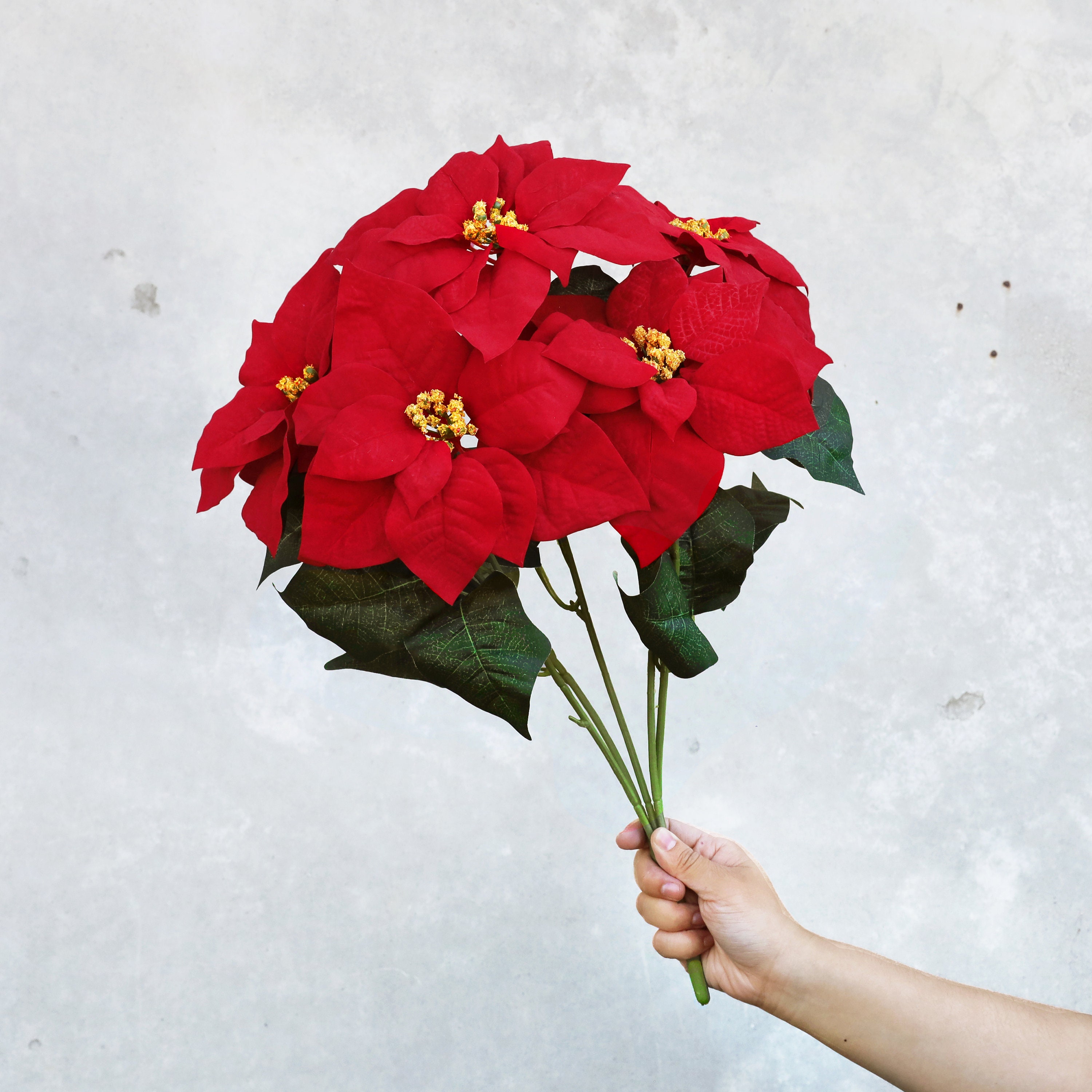 Set of 2 | 20in Artificial Christmas Poinsettia Flower Bush | Faux ...