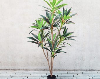 5ft Real Touch Artificial Dracaena Tree in Black Pot | Fake Dracaena Tree Realistic Fake Plant in Pot Silk Faux Tree Tall Home Office Plant