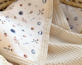 Waffle blanket with Name, Organic Muslin Baby blanket, Super Soft Neutral gift for New Parents, Rose-themed baby gift