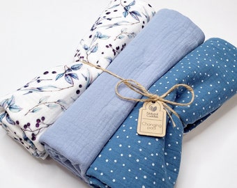 Travel changing mat Baby Muslin Organic Absorbent set of 3, Changing pad cover for car, bedding, sofa