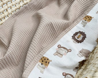 Safari-Themed Organic cotton Newborn blanket Waffle baby blanket Personalised Baby blanket Organic Swaddle blanket Baby blanket