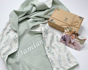 Luxury newborn receiving name blanket. Embroidered Velvet baby stroller blanket Organic muslin cotton. swaddle