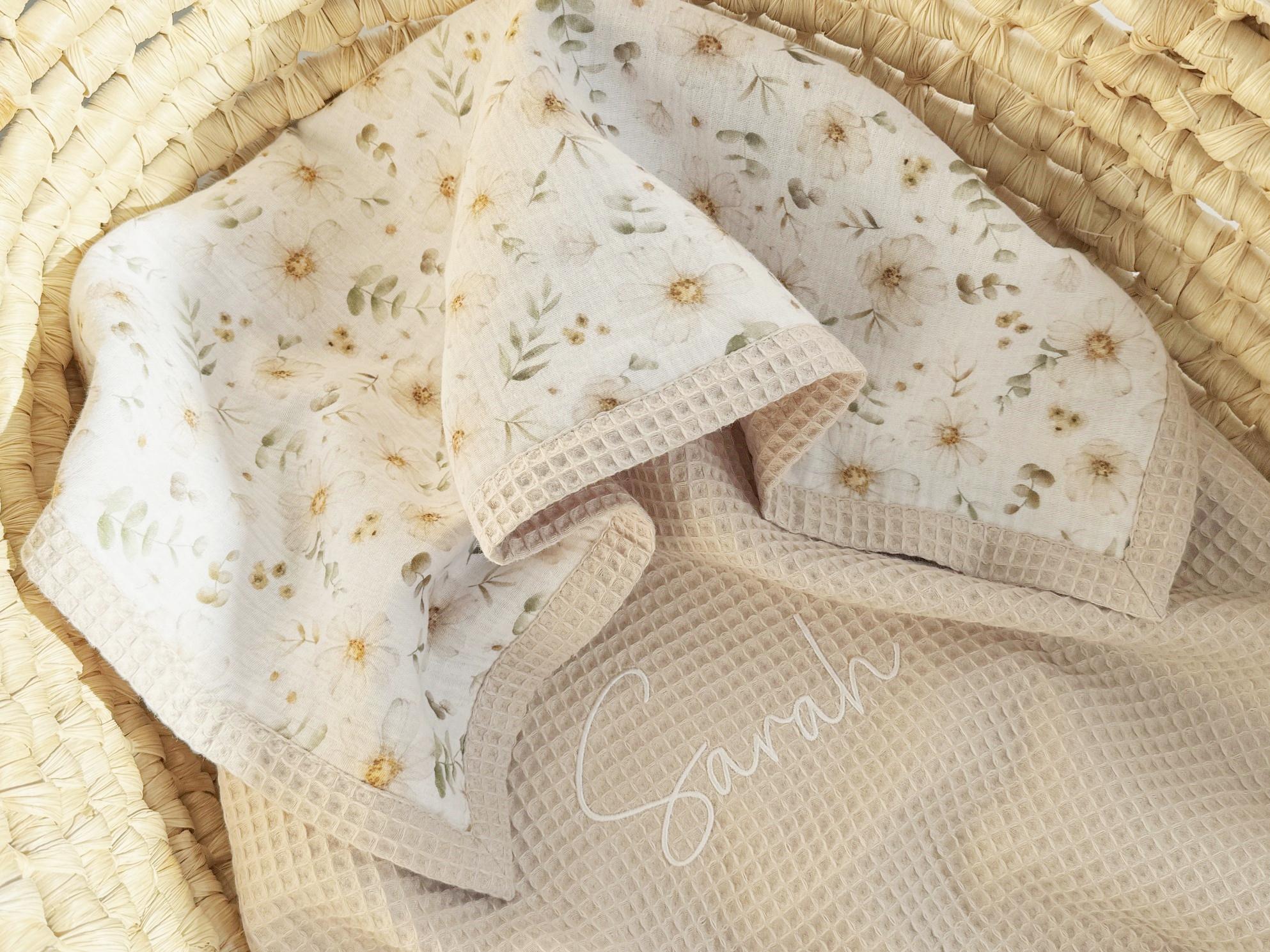 Embroidered Name Baby Blanket, Personalized Baby Blanket, Organic Cotton Muslin Swaddle, Lightweight Woodland Summer Blanket