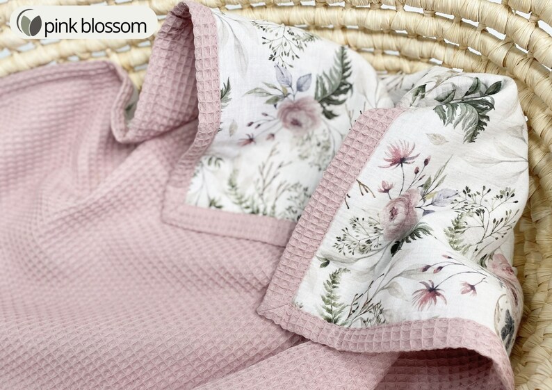 Couverture pour bébé 100 % coton, langes d'été, couverture d'été pour bébé fille, couverture pour bébé personnalisée, cadeau de shower de bébé fille, couverture en coton bio pink blossom
