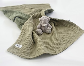 Olive Baby Blanket waffle, Warm baby Quilt, Organic Cotton Keepsake Blanket, Baby Bedding, Cozy newborn Baby Blanket