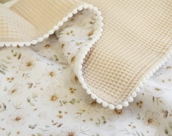 Wildflower Waffle Blanket for Baby Girl- Embroidered Name, Organic Cotton, Soft and Lightweight Newborn Blanket, Unique Baby Shower Gift