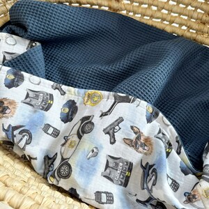 Personalised Cotton Baby blanket Organic cotton baby receiving waffle blanket Organic cotton Baby boy Baby bunny blanket Custom blanket dark jeans police