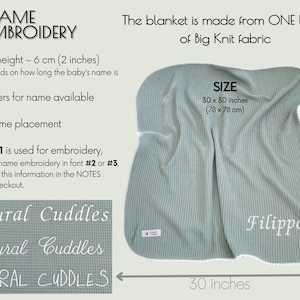 Couverture en tricot, cadeau bébé pompon, couverture avec prénom brodé personnalisé, emmaillotage pour nouveau-né en coton bio image 10
