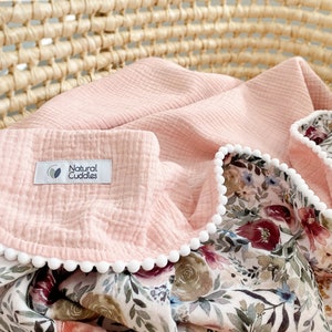 Pink baby Girl blanket Organic cotton Baby swaddle blanket Summer baby blanket Organic cotton Super soft baby blanket Personalised baby wrap nude pink flowers