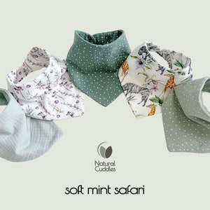 Babero de bebé impermeable, baberos de bandana muslin, paño de eructo de niño 100% algodón orgánico bebé regalo de bebé recién nacido niño soft mint safari