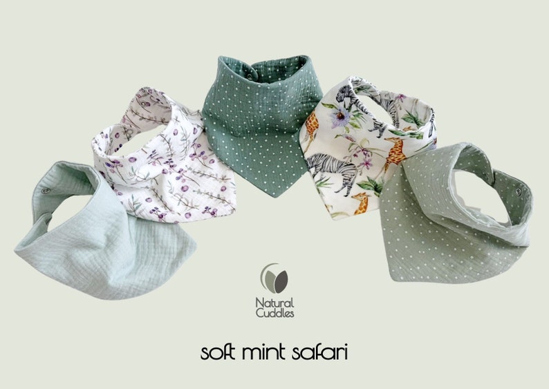 Baby-Lätzchen wasserdicht, Musselin-Bandana-Lätzchen, Spucktuch für Jungen 100 % Bio-Baby-Baumwolle, Geschenk für Neugeborene, Baby Junge soft mint safari