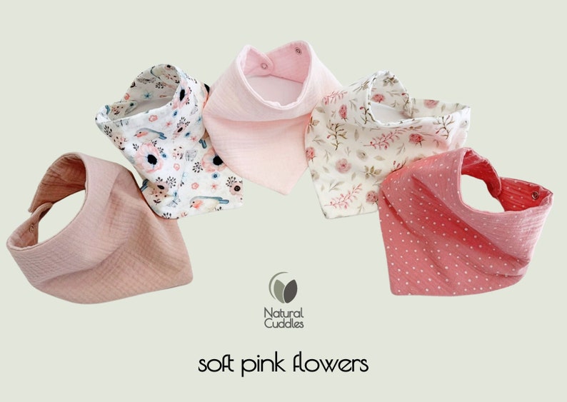 Bavoir imperméable, bavoirs bandana en mousseline, chiffon pour les rots de bébé garçon 100 % coton bio pour bébé, cadeau pour nouveau-né, bébé garçon soft pink flowers