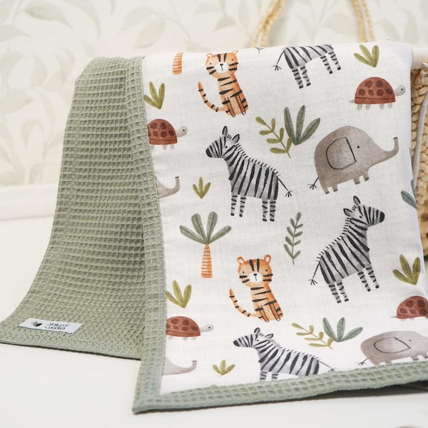 Safari Themed Newborn blanket, Natural baby blanket, Organic cotton baby blanket, Light Breathable two-layer baby blanket