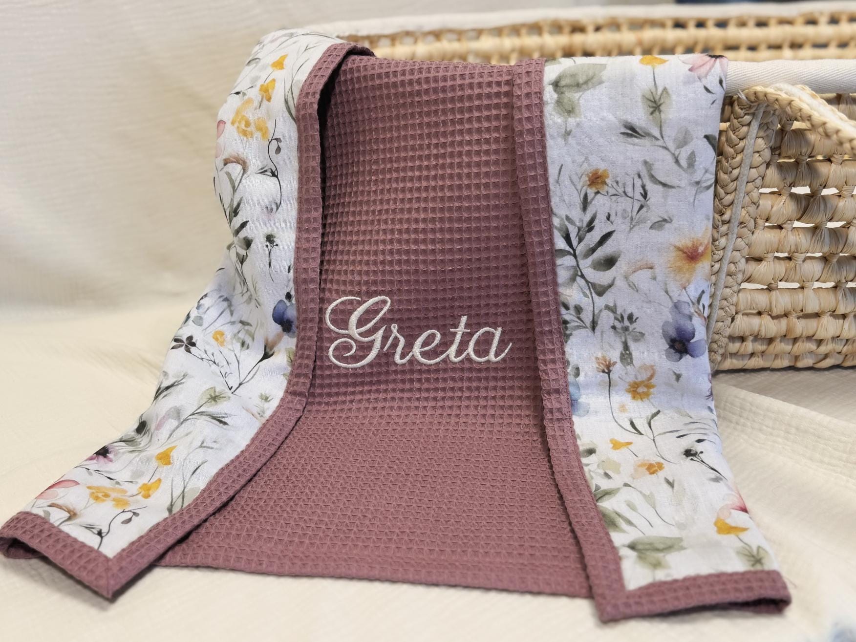 Gestickte Name Baby Waffel Decke - 100% Bio-Baumwolle, Super weiche & personalisierte Baby Mädchen Decke - Baby Girl Geschenk, individuelles Geschenk