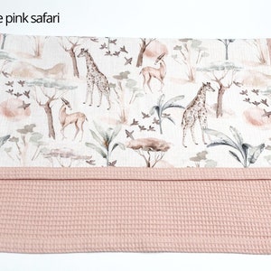 Couverture bébé personnalisée ultra douce en coton bio, couverture bébé gaufrée, couverture pour poussette, couverture en mousseline arc-en-ciel bio pour bébé nude pink safari