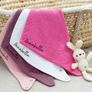 Bavaglini bandana rosa – Nome personalizzato, bavaglini triangolari impermeabili, bavaglini morbidi regolabili per bambina, regalo unico fatto a mano, bavaglini biologici per bambini