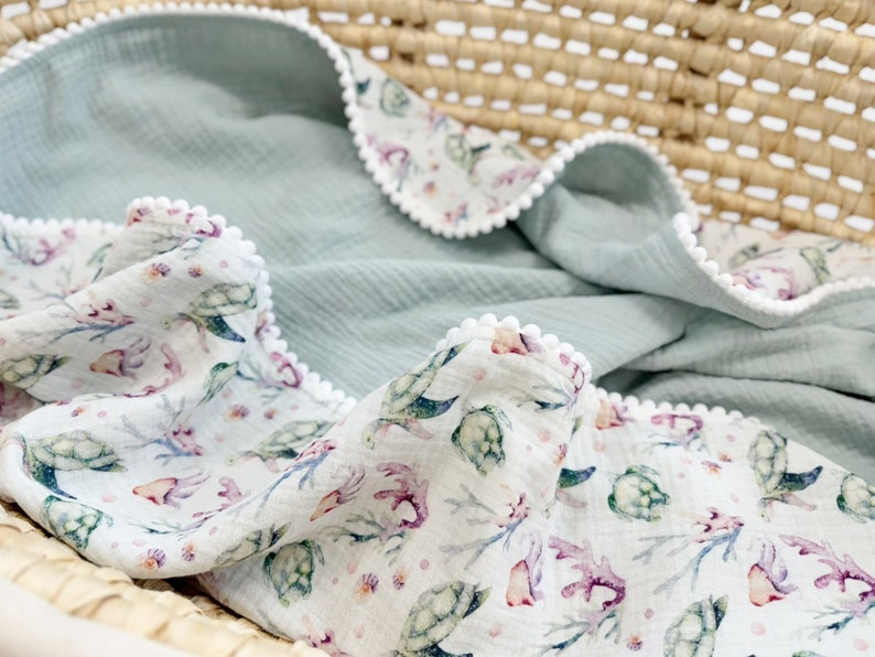 Pink baby Girl blanket Organic cotton Baby swaddle blanket Summer baby blanket Organic cotton Super soft baby blanket Personalised baby wrap soft mint turtles