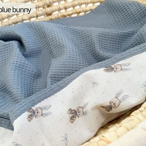 Natural Baby blanket from Organic cotton, Beige Neutral neworn swaddle blanket, Unique newborn gift, First baby blanket from cotton soft blue bunny