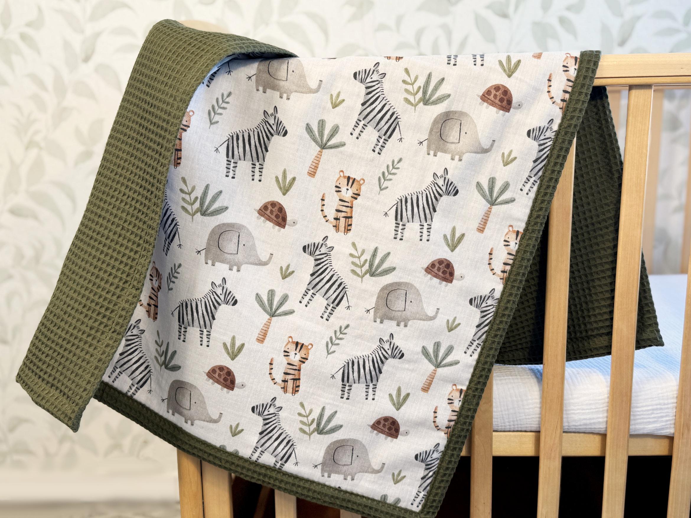 Organic Cotton Baby Blanket – Embroidered Name Blanket – Personalized Baby Gift – Soft & Warm Newborn Blanket – Safari Nursery