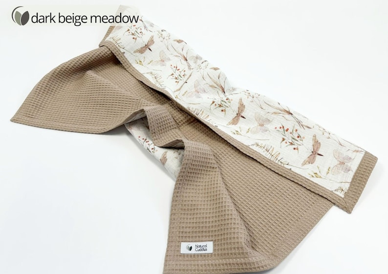 Couverture bébé personnalisée ultra douce en coton bio, couverture bébé gaufrée, couverture pour poussette, couverture en mousseline arc-en-ciel bio pour bébé dark beige meadow