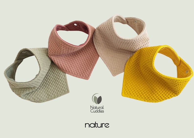 Must have baby drool bibs. Absorbent 3 layer bandana waffle bibs from organic cotton. nature