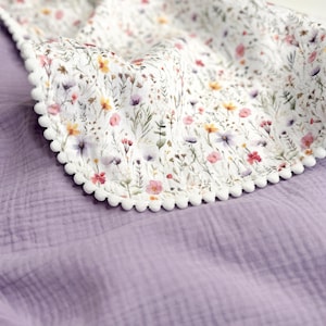 Wildflower Muslin Blanket with Name - Embroidered Baby Blanket, Unique Baby Shower gift, Organic Cotton Materials