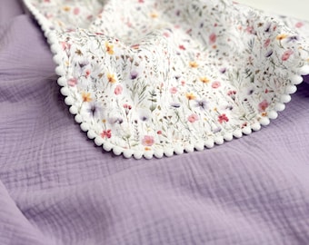 Wildflower Muslin Blanket with Name - Embroidered Baby Blanket, Unique Baby Shower gift, Organic Cotton Materials