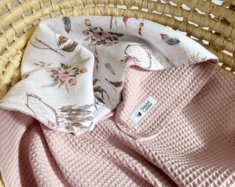 Soft Pink Dandelion Personalised baby wrap Waffle baby blanket Organic Swaddle blanket Muslin blanket Custom baby blanket Floral blanket