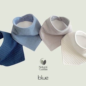 Must have baby drool bibs. Absorbent 3 layer bandana waffle bibs from organic cotton. blue