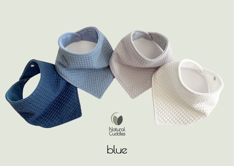 Must have baby drool bibs. Absorbent 3 layer bandana waffle bibs from organic cotton. blue