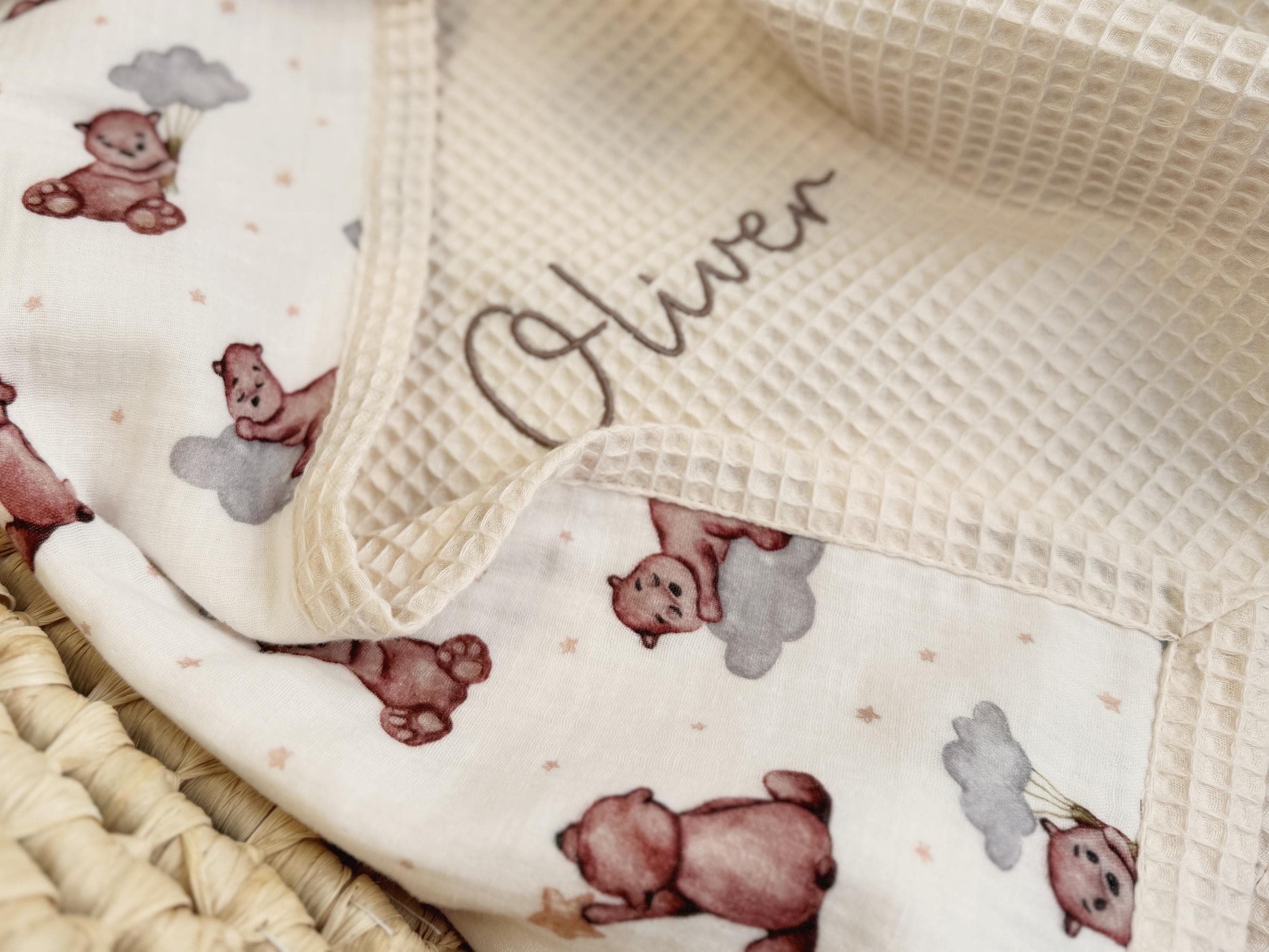 Soft 100% Cotton Baby Blankets, Handmade in Europe, Premium Waffle Cotton, Soft Lightweight Newborn Blanket, Embroidered Name Christmas Gift