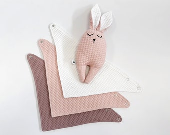 Pink Baby Bib & Lovey set, Muslin bandana bibs, Newborn baby gift Girl burp cloth, Easter bunny gift