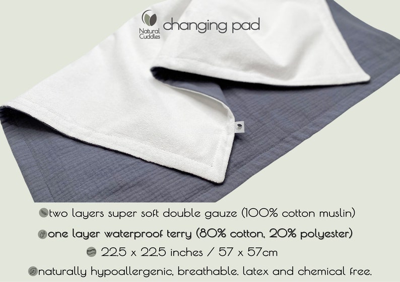 Waterproof blanket baby diaper change pad. Travel changing pad organic cotton Set of 3 baby change pads image 4