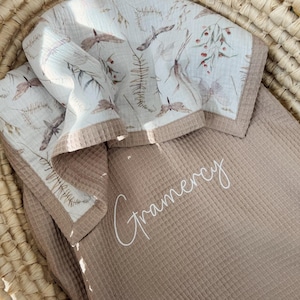 Personalized Baby Blanket with Name – Muslin Swaddle Blanket, Custom Newborn Gift, Organic Baby Shower Present, Embroidered Baby Blanket