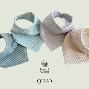 Must have baby drool bibs. Absorbent 3 layer bandana waffle bibs from organic cotton. green