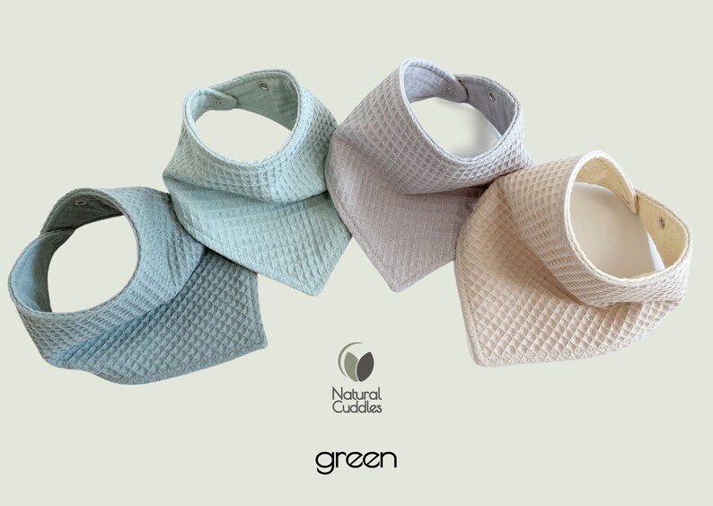 Must have baby drool bibs. Absorbent 3 layer bandana waffle bibs from organic cotton. green