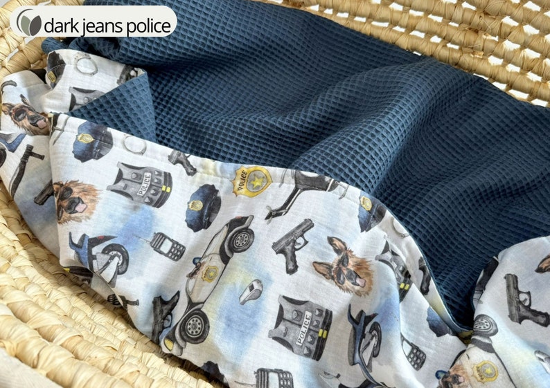 READY TO SHIP 28 x 40 inches Organic cotton Waffle baby blanket Muslin baby wrap Organic Swaddle blanket Rainbow baby muslin blanket dark jeans police