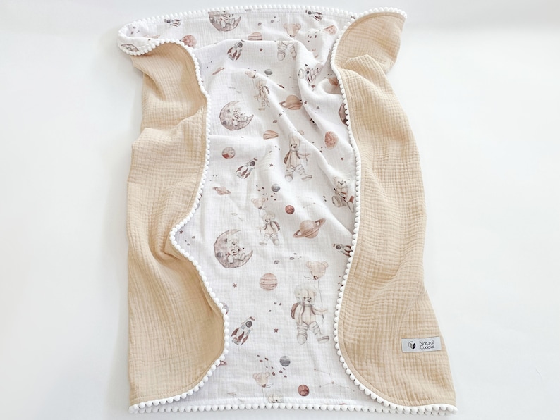 Manta rosa para niña, algodón orgánico, manta para bebé, manta para bebé de verano, algodón orgánico, manta para bebé súper suave, envoltura personalizada para bebé bear astronauts