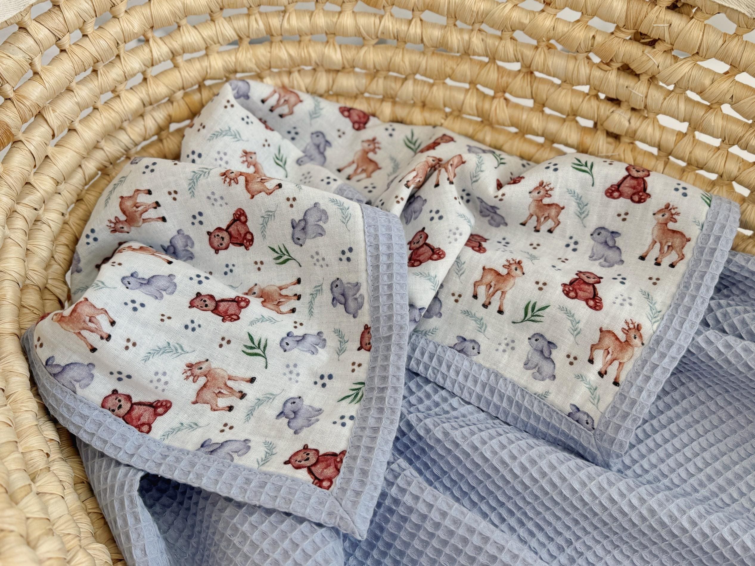 Personalized Organic Cotton Baby Blanket, Personalized Waffle Blanket, Custom Embroidered Name, Baby Shower Gift Girl, Woodland Nursery