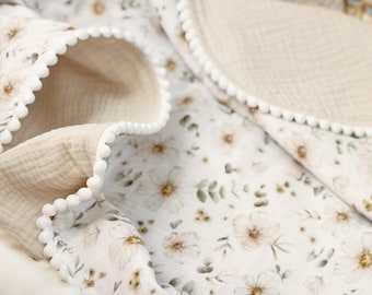 Personalized Wildflower Swaddle - Boho Baby Name Blanket, Organic Muslin Blanket, Custom Cotton Swaddle, Neutral Baby Shower Gift