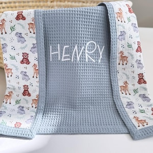 Organic Cotton Baby Blanket with Name - Lightweight & Personalized Waffle Blanket, Personalized Baby blanket, Unique Baby boy gift