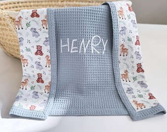 Organic Cotton Baby Blanket with Name - Lightweight & Personalized Waffle Blanket, Personalized Baby blanket, Unique Baby boy gift